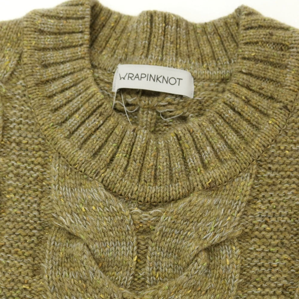 【中古】ラッピンノット WRAPINKNOT ミドルゲージ ウールナイロンアンゴラシルク クルーネック プルオーバーニット ライトオリーブ【 2 】【 状態ランクB 】【 メンズ 】