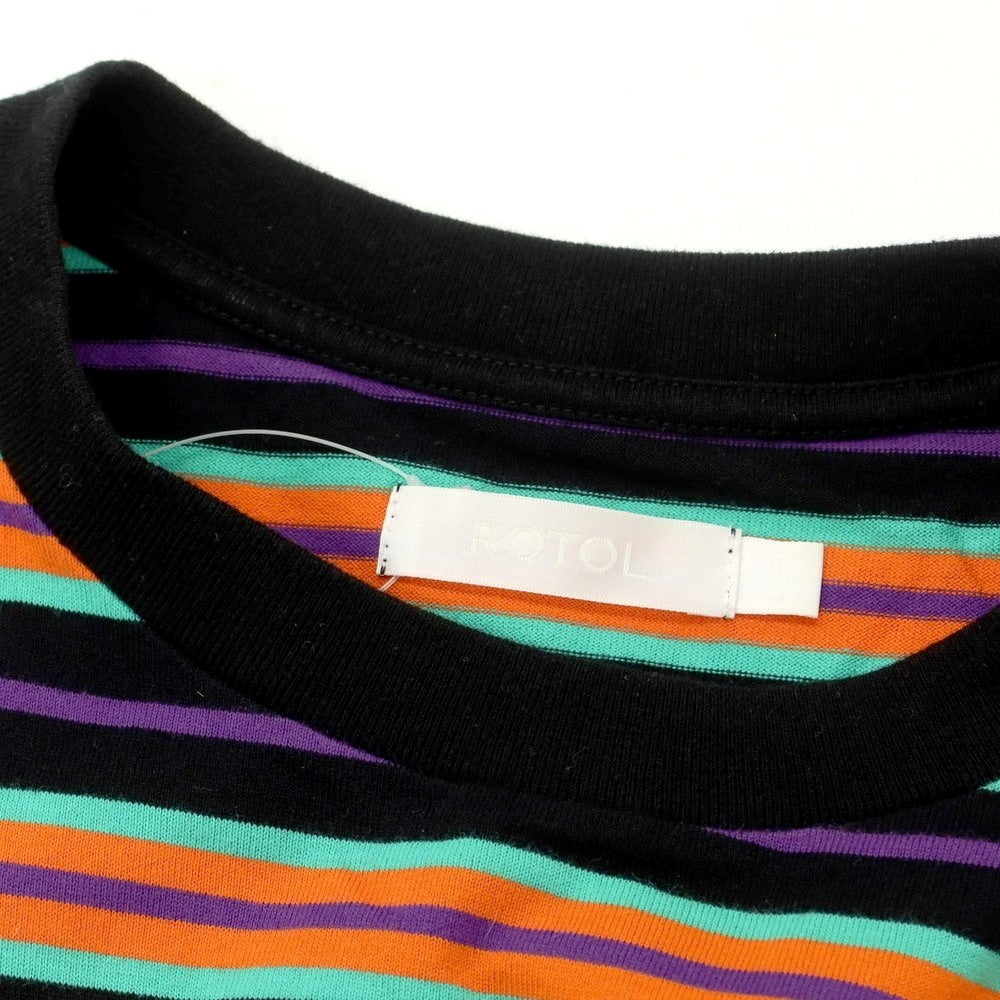 【中古】ロトル ROTOL コットン系 ボーダー クルーネック 長袖Tシャツ ブラックxマルチカラー【 1 】【 状態ランクB 】【 メンズ 】