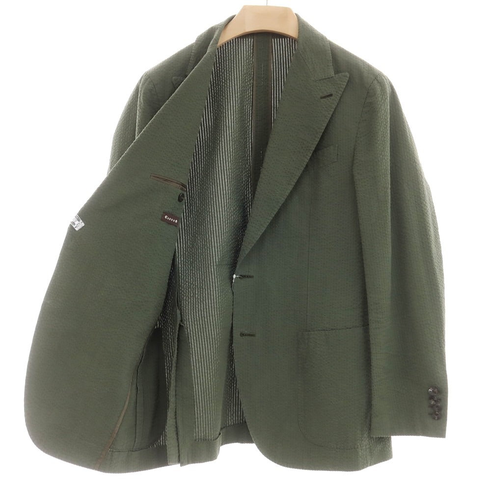 【中古】カルーゾ CARUSO butterfly コットンサッカー 2B カジュアルジャケット オリーブ【 50 】【 状態ランクC 】【 メンズ 】