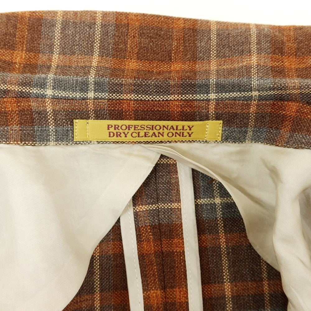 【中古】ポールスチュアート PAUL STUART チェック ウールシルクリネン 3B テーラードジャケット グレーxブラウン【 M 】【 状態ランクC 】【 メンズ 】