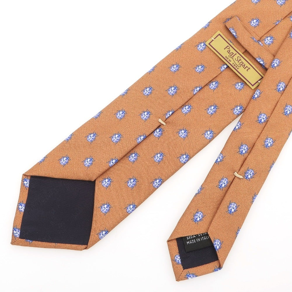 【中古】ポールスチュアート PAUL STUART 三つ折り シルク テントウムシ柄 プリント ネクタイ ダルオレンジ【 状態ランクC 】【 メンズ 】