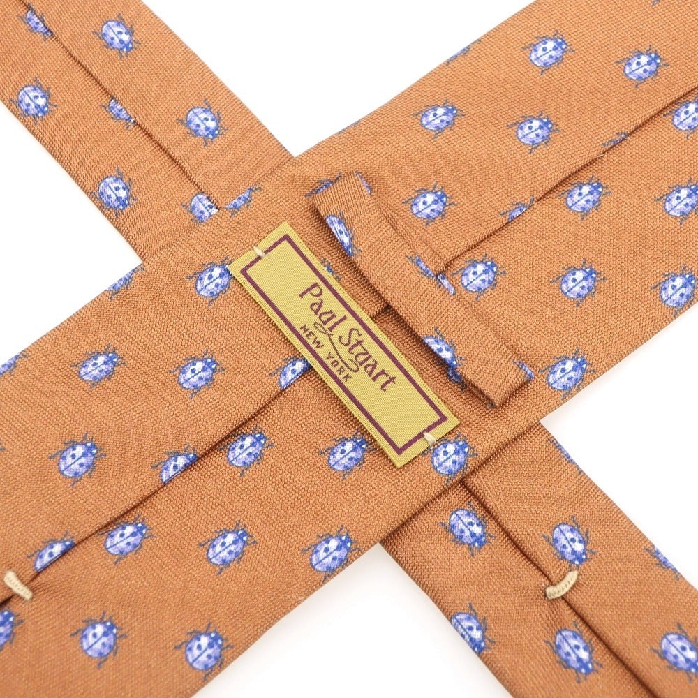 【中古】ポールスチュアート PAUL STUART 三つ折り シルク テントウムシ柄 プリント ネクタイ ダルオレンジ【 状態ランクC 】【 メンズ 】