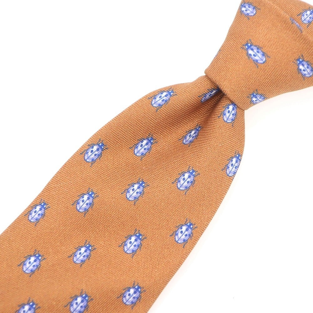 【中古】ポールスチュアート PAUL STUART 三つ折り シルク テントウムシ柄 プリント ネクタイ ダルオレンジ【 状態ランクC 】【 メンズ 】