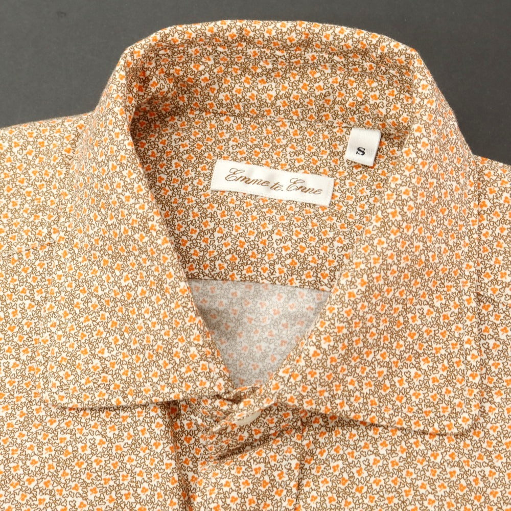 【中古】エンメ テ エンネ Emme te. Enne コットン ラウンドカラー カジュアルシャツ オレンジxブラウン【 S 】【 状態ランクA 】【 メンズ 】