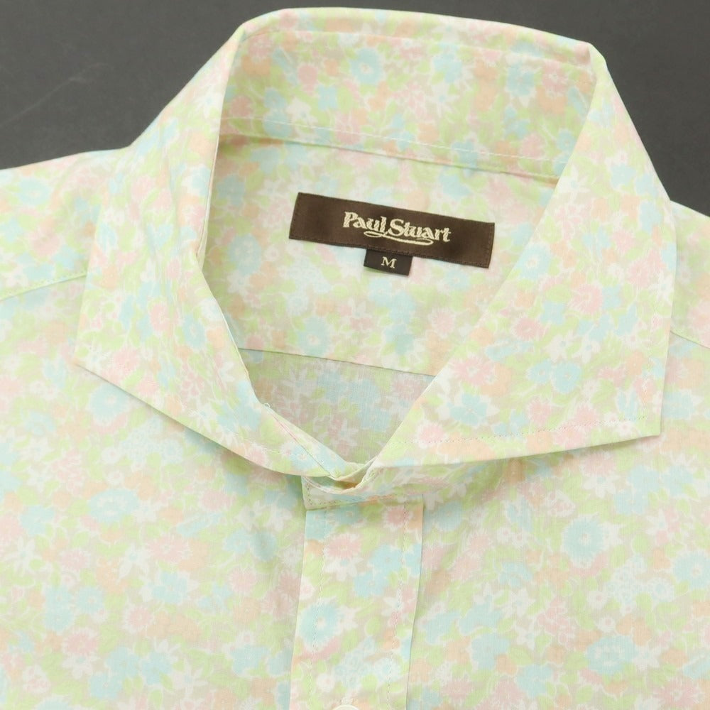 【中古】【未使用】ポールスチュアート PAUL STUART コットン 花柄 ホリゾンタルカラー カジュアルシャツ ライトグリーン【 M 】【 状態ランクS 】【 メンズ 】