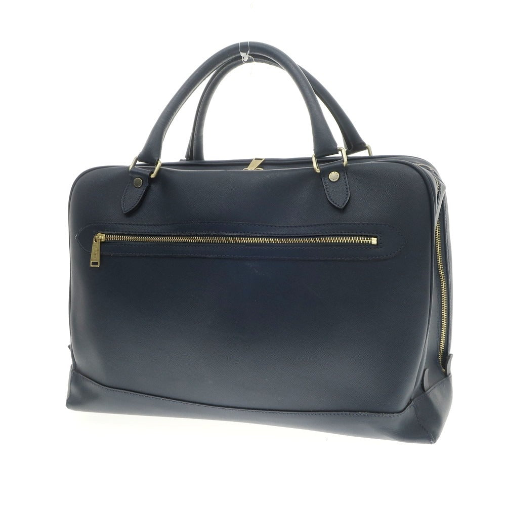 【中古】エフクリオ F.CLIO 型押しレザー ブリーフケース ネイビー【 状態ランクD 】【 メンズ 】