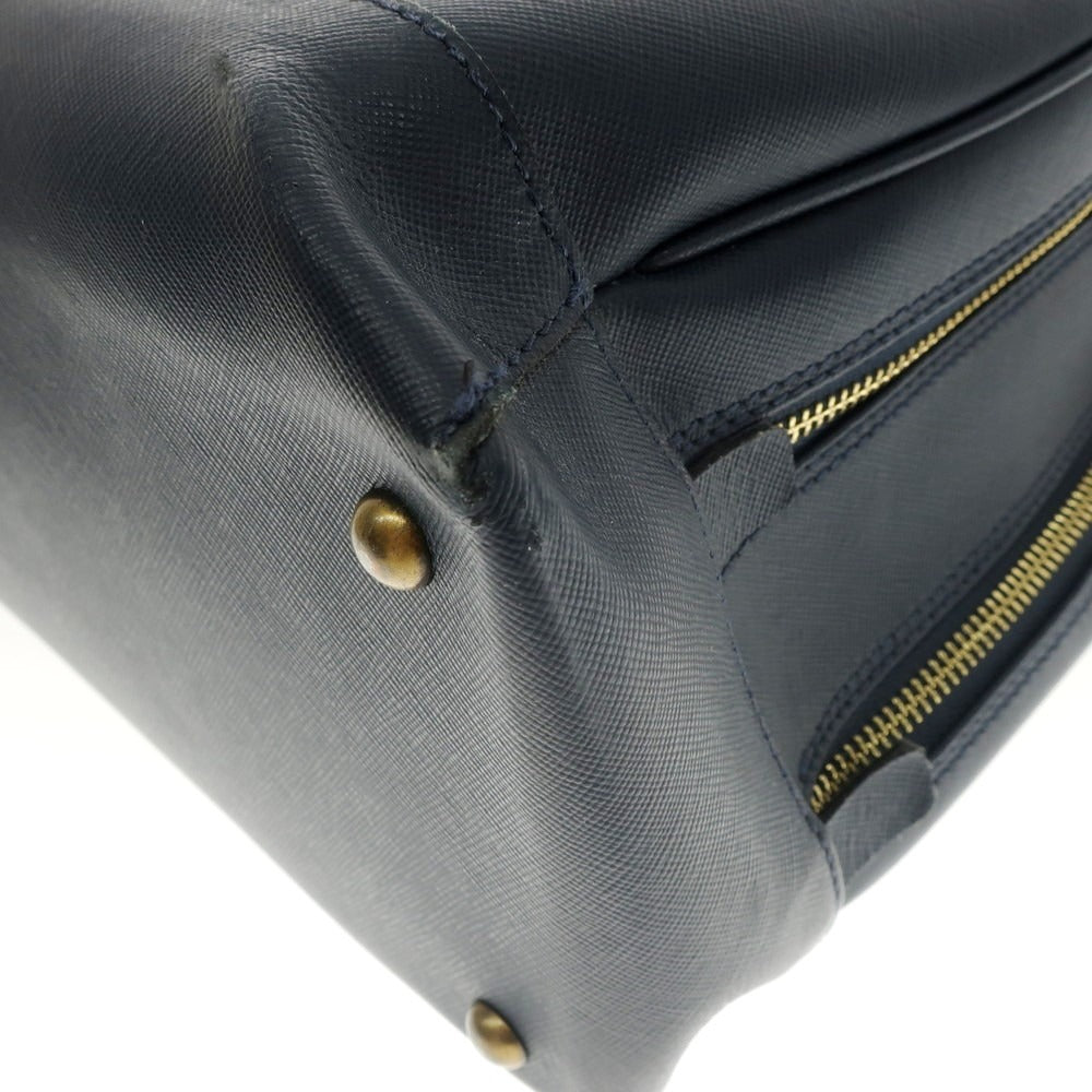 【中古】エフクリオ F.CLIO 型押しレザー ブリーフケース ネイビー【 状態ランクD 】【 メンズ 】