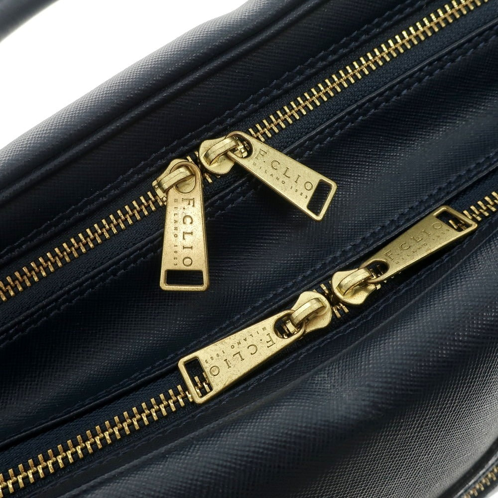 【中古】エフクリオ F.CLIO 型押しレザー ブリーフケース ネイビー【 状態ランクD 】【 メンズ 】