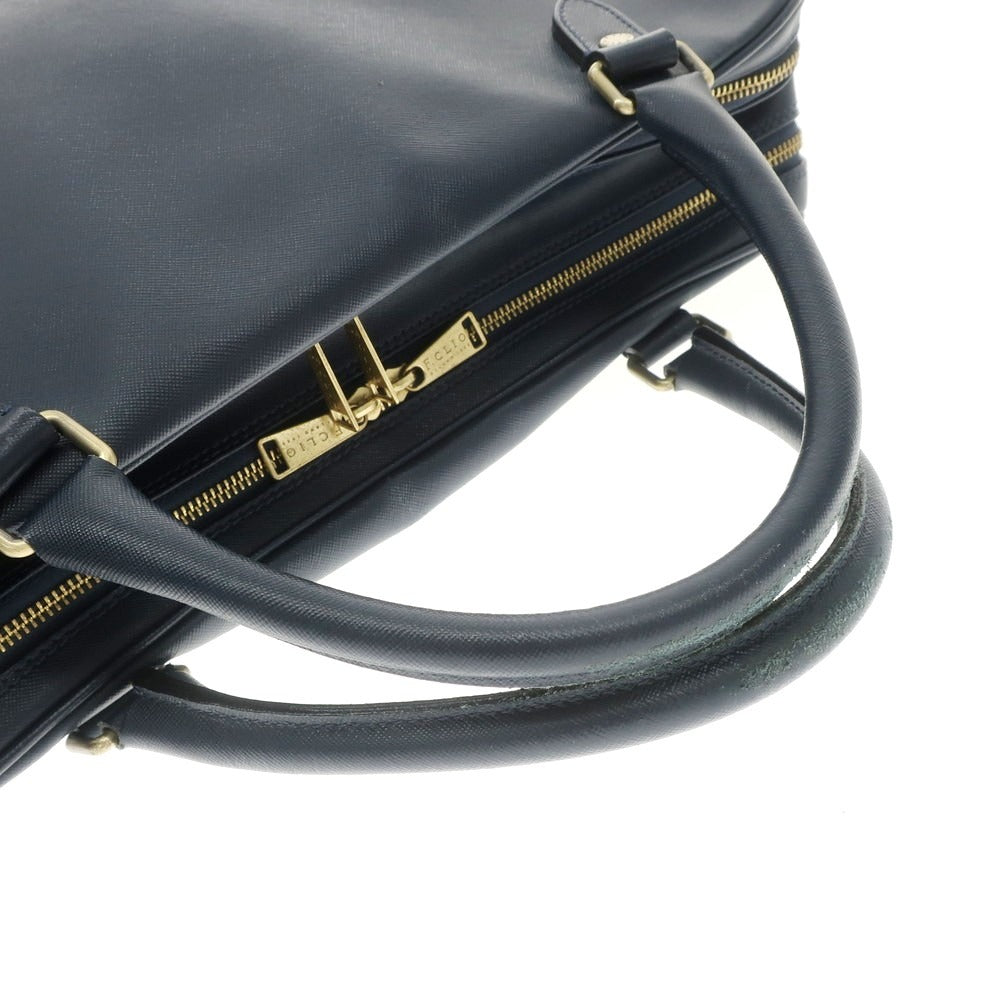 【中古】エフクリオ F.CLIO 型押しレザー ブリーフケース ネイビー【 状態ランクD 】【 メンズ 】