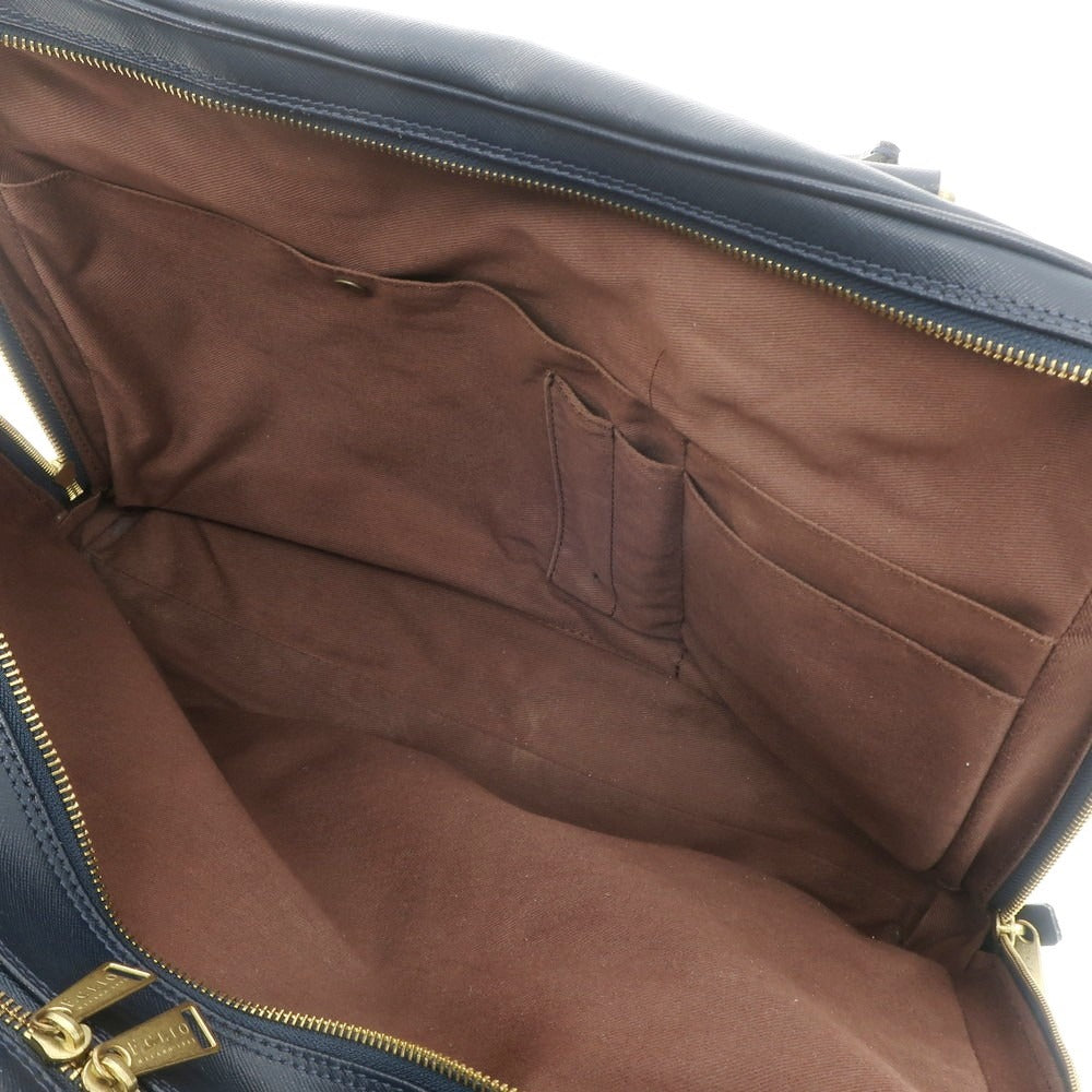 【中古】エフクリオ F.CLIO 型押しレザー ブリーフケース ネイビー【 状態ランクD 】【 メンズ 】