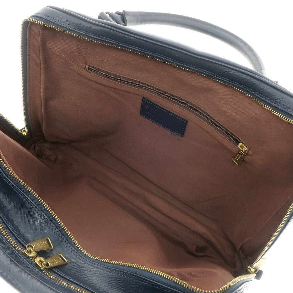 【中古】エフクリオ F.CLIO 型押しレザー ブリーフケース ネイビー【 状態ランクD 】【 メンズ 】