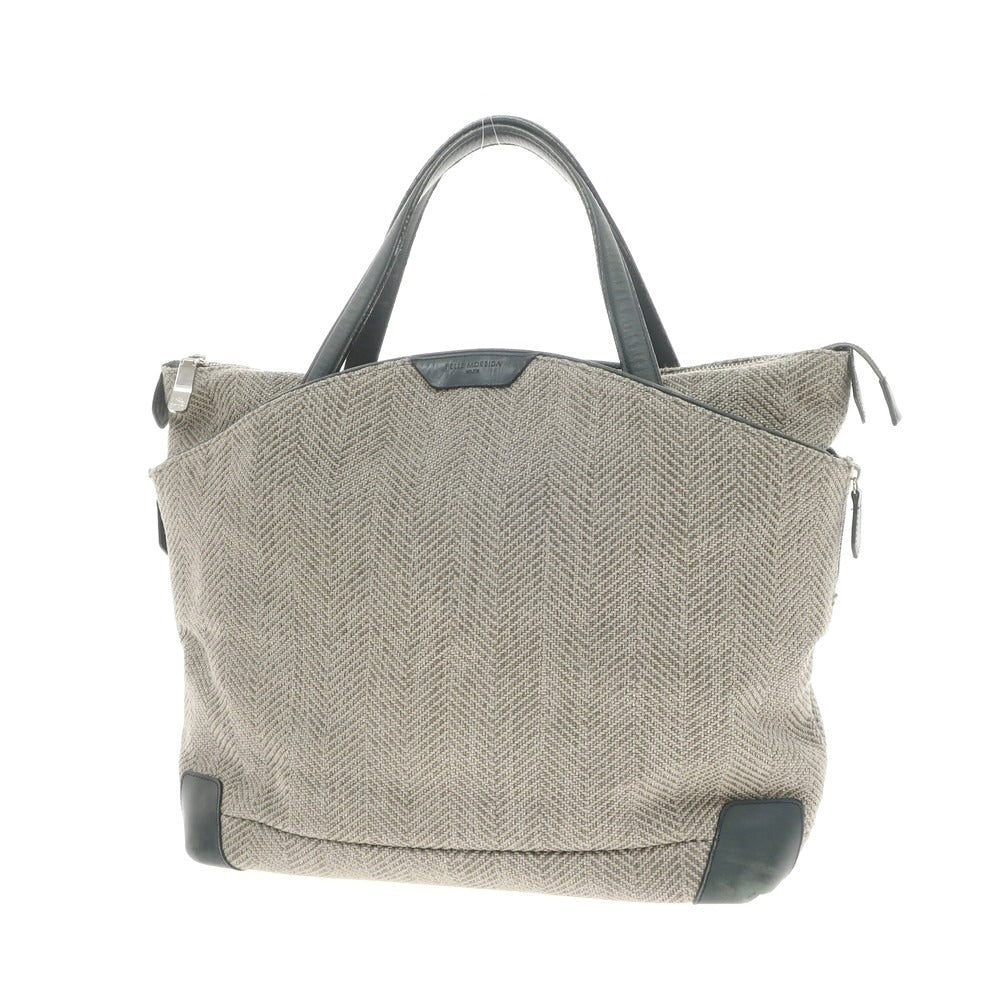 【中古】ペッレモルビダ PELLE MORBIDA ヘリンボーンキャンバス トートバッグ グレージュxグリーン【 状態ランクC 】【 メンズ 】