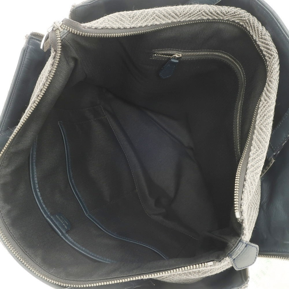 【中古】ペッレモルビダ PELLE MORBIDA ヘリンボーンキャンバス トートバッグ グレージュxグリーン【 状態ランクC 】【 メンズ 】