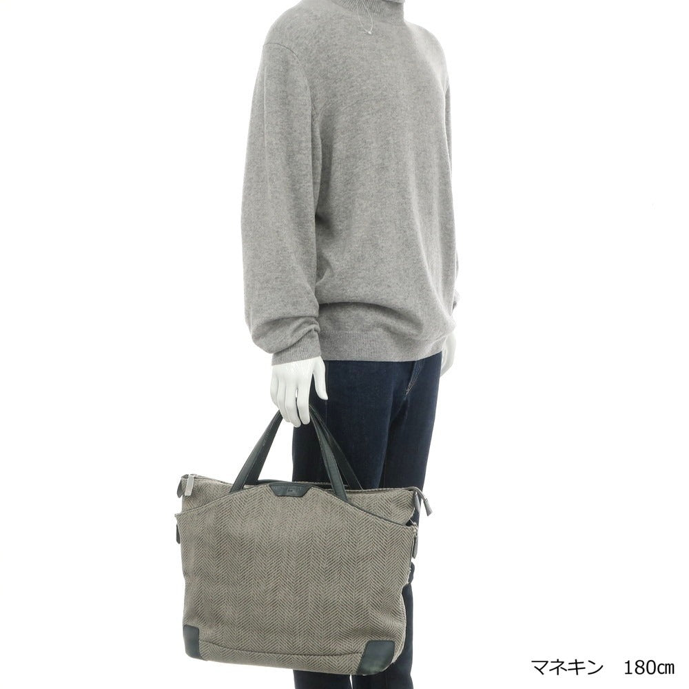 【中古】ペッレモルビダ PELLE MORBIDA ヘリンボーンキャンバス トートバッグ グレージュxグリーン【 状態ランクC 】【 メンズ 】