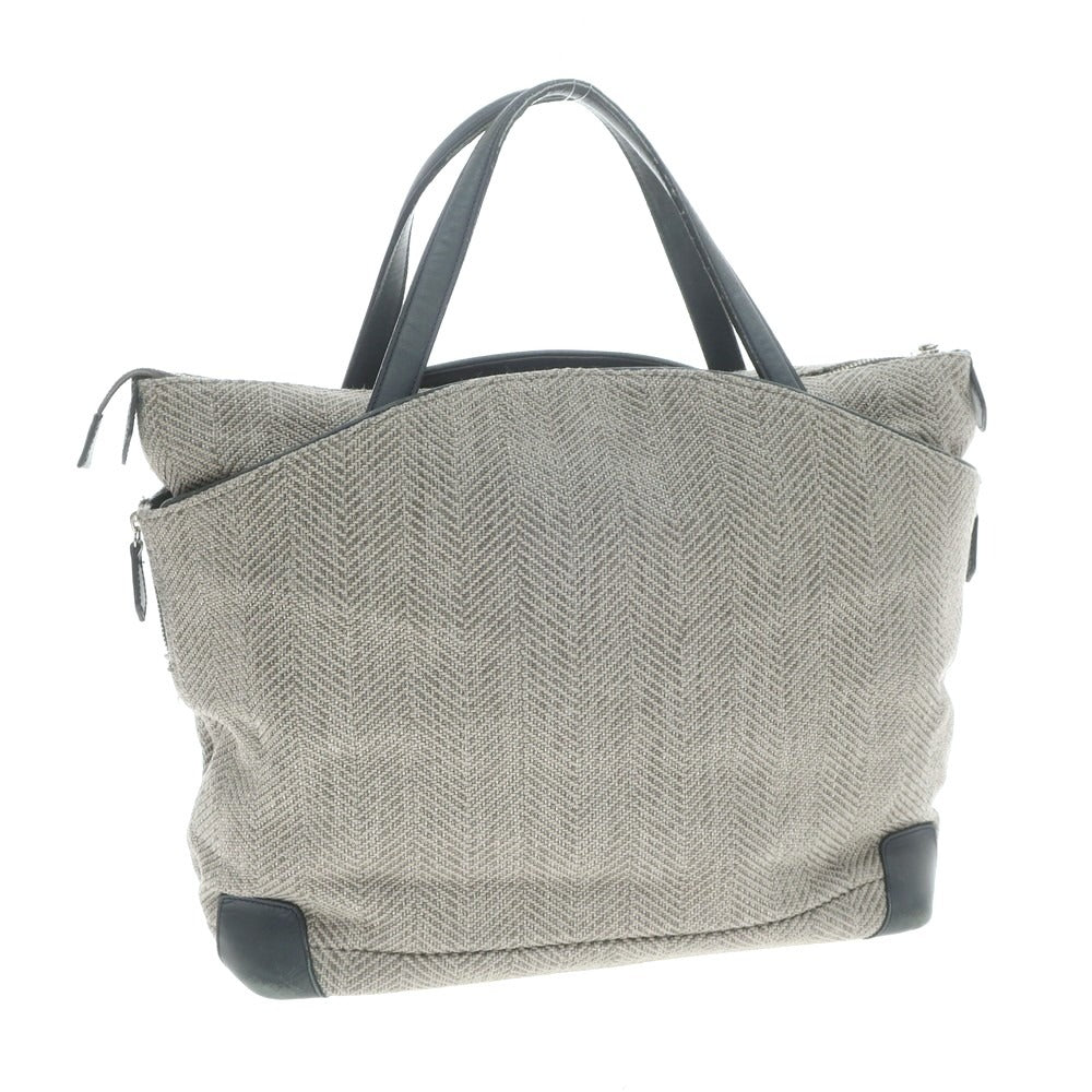 【中古】ペッレモルビダ PELLE MORBIDA ヘリンボーンキャンバス トートバッグ グレージュxグリーン【 状態ランクC 】【 メンズ 】