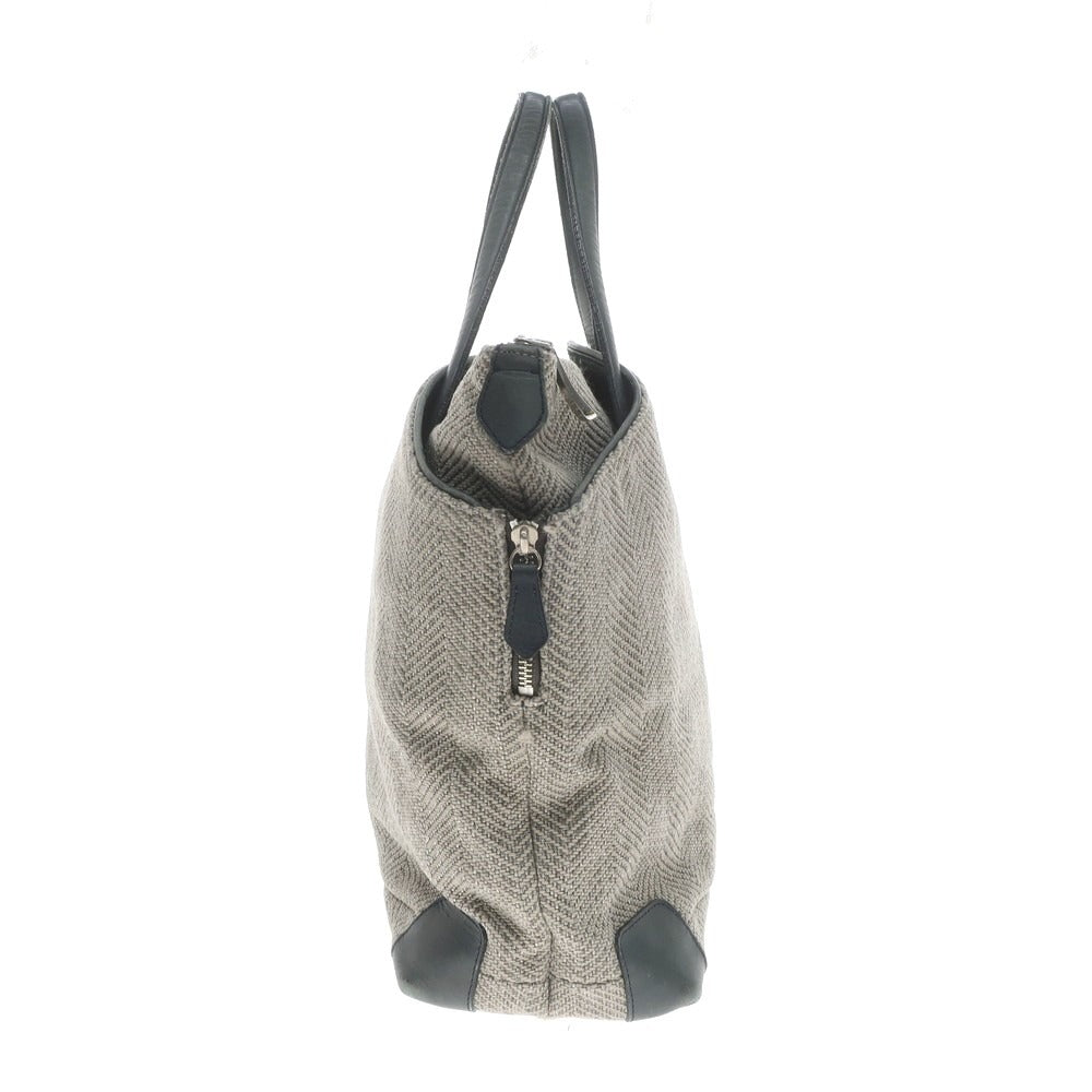 【中古】ペッレモルビダ PELLE MORBIDA ヘリンボーンキャンバス トートバッグ グレージュxグリーン【 状態ランクC 】【 メンズ 】