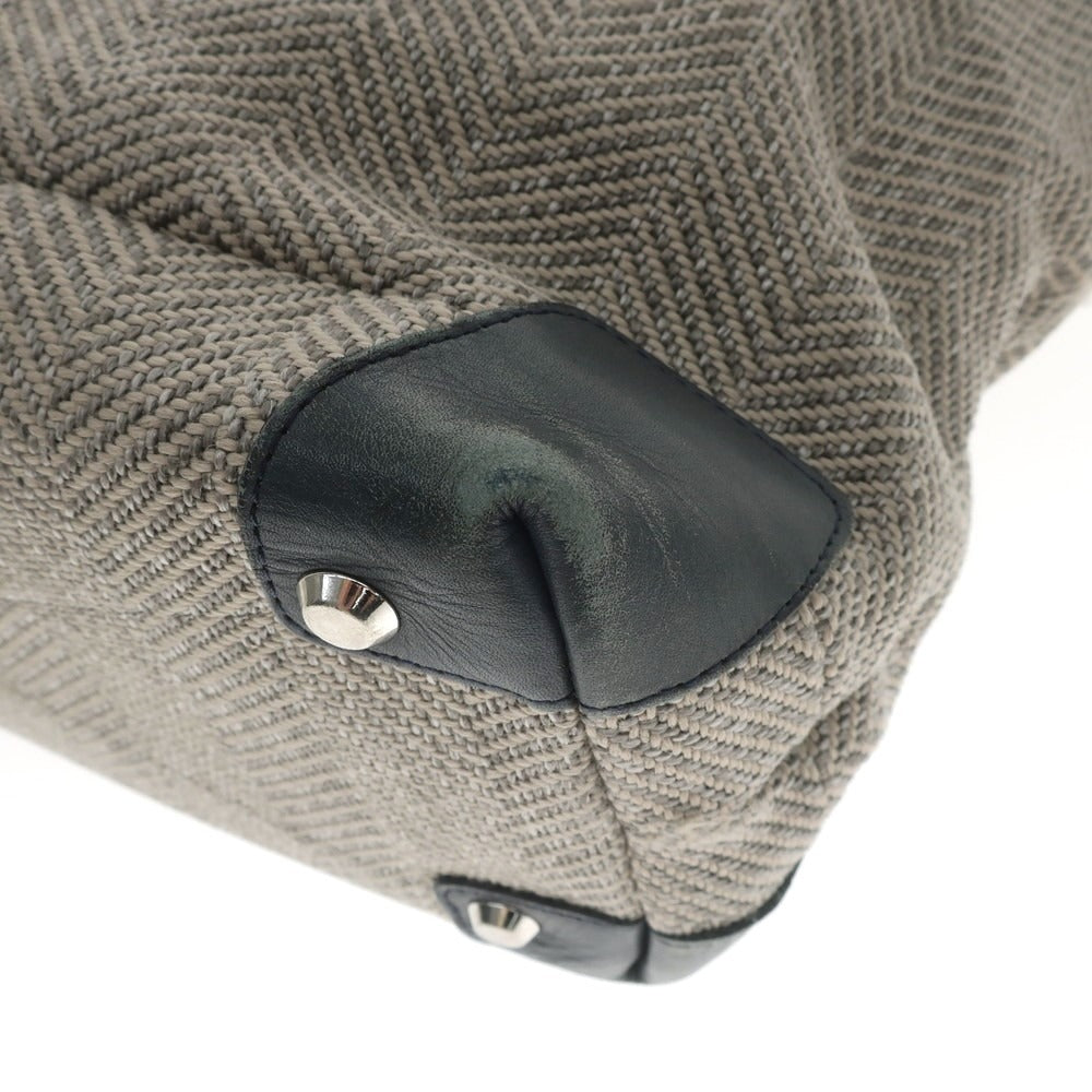 【中古】ペッレモルビダ PELLE MORBIDA ヘリンボーンキャンバス トートバッグ グレージュxグリーン【 状態ランクC 】【 メンズ 】
