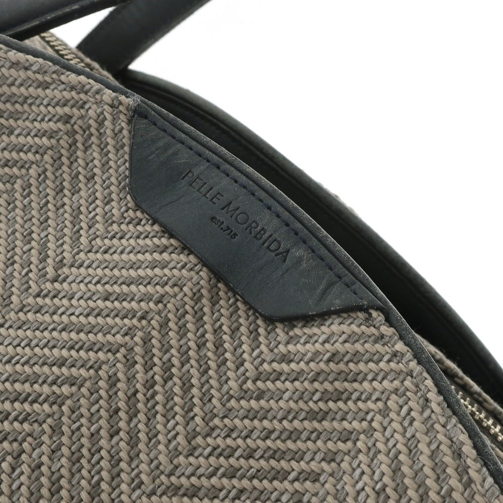 【中古】ペッレモルビダ PELLE MORBIDA ヘリンボーンキャンバス トートバッグ グレージュxグリーン【 状態ランクC 】【 メンズ 】