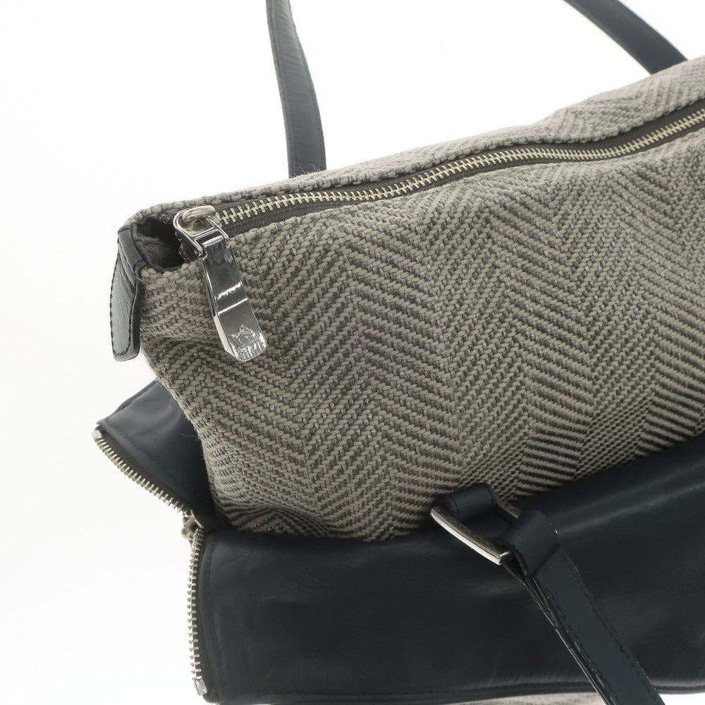 【中古】ペッレモルビダ PELLE MORBIDA ヘリンボーンキャンバス トートバッグ グレージュxグリーン【 状態ランクC 】【 メンズ 】