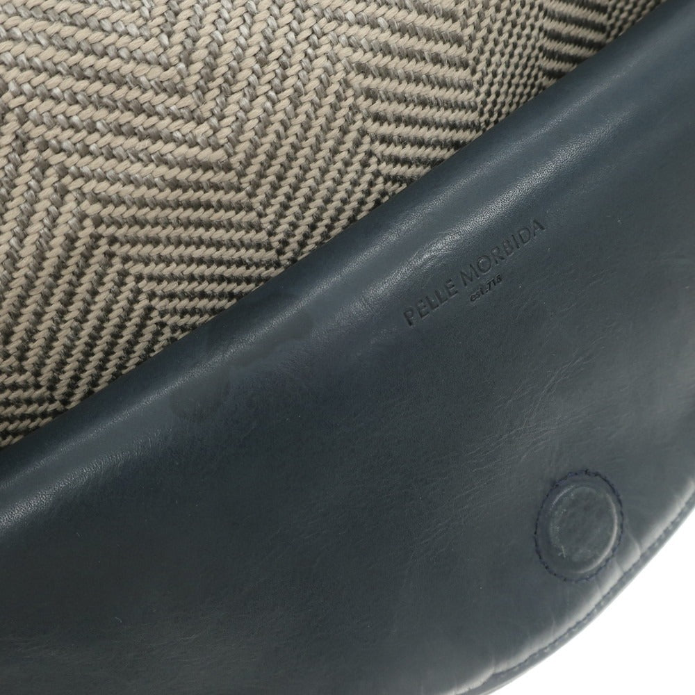 【中古】ペッレモルビダ PELLE MORBIDA ヘリンボーンキャンバス トートバッグ グレージュxグリーン【 状態ランクC 】【 メンズ 】