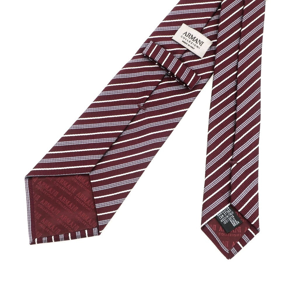 【中古】アルマーニ コレッツォーニ ARMANI COLLEZIONI シルク ストライプ柄ネクタイ ボルドーxグレー【 - 】【 状態ランクB 】【 メンズ 】