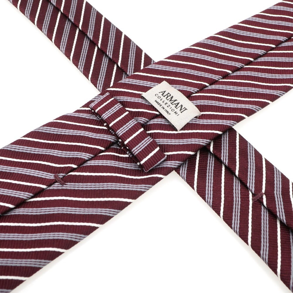 【中古】アルマーニ コレッツォーニ ARMANI COLLEZIONI シルク ストライプ柄ネクタイ ボルドーxグレー【 - 】【 状態ランクB 】【 メンズ 】