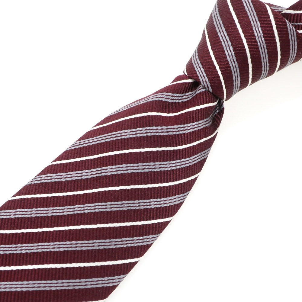 【中古】アルマーニ コレッツォーニ ARMANI COLLEZIONI シルク ストライプ柄ネクタイ ボルドーxグレー【 - 】【 状態ランクB 】【 メンズ 】