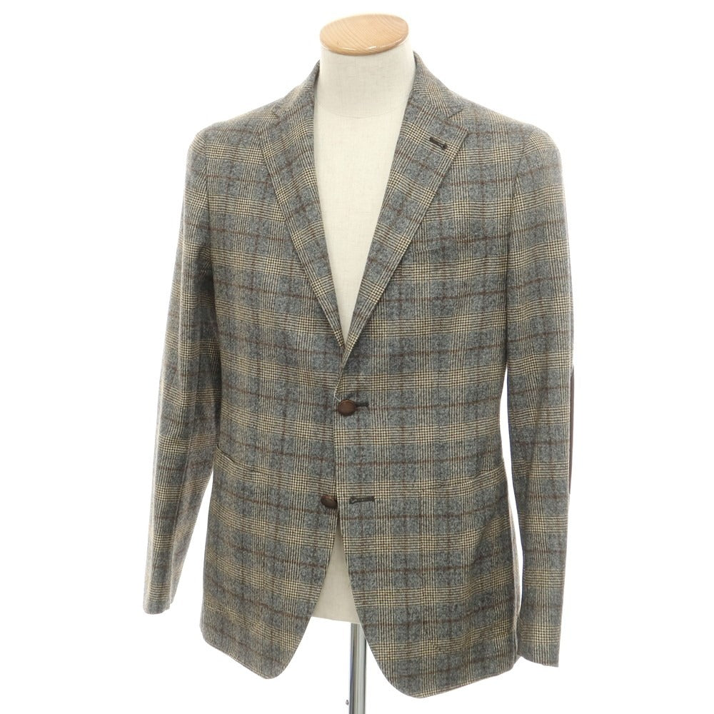 【中古】タリアトーレ TAGLIATORE ウール チェック エルボーパッチ テーラードジャケット グレーxライトベージュ【 44 】【 状態ランクC 】【 メンズ 】