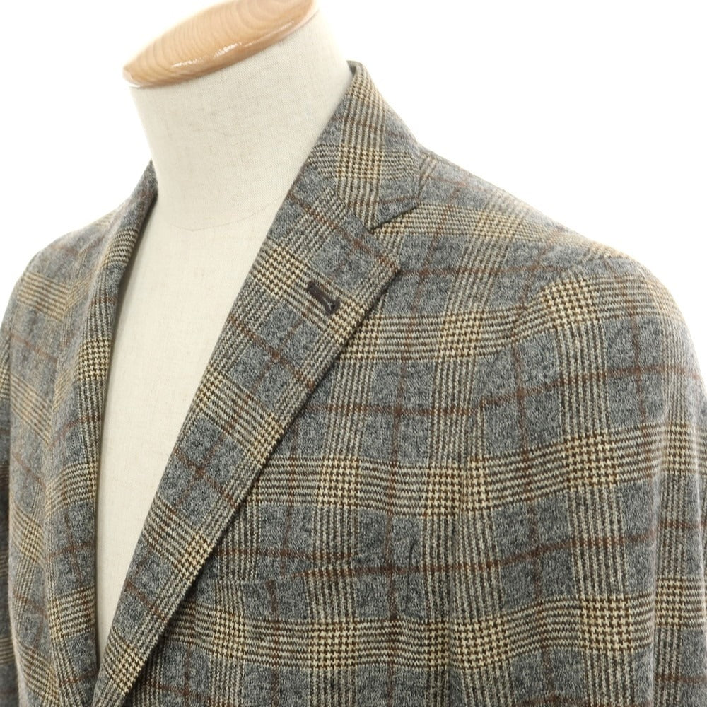 【中古】タリアトーレ TAGLIATORE ウール チェック エルボーパッチ テーラードジャケット グレーxライトベージュ【 44 】【 状態ランクC 】【 メンズ 】