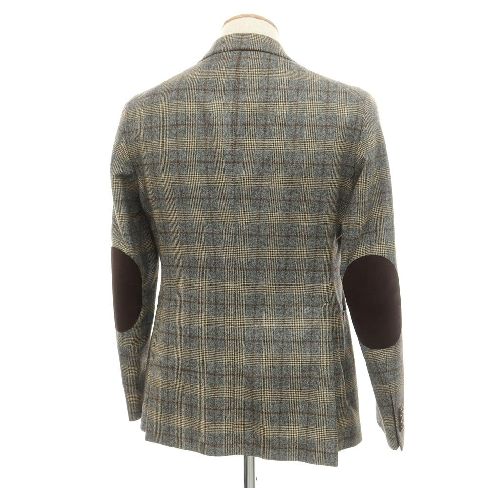 【中古】タリアトーレ TAGLIATORE ウール チェック エルボーパッチ テーラードジャケット グレーxライトベージュ【 44 】【 状態ランクC 】【 メンズ 】