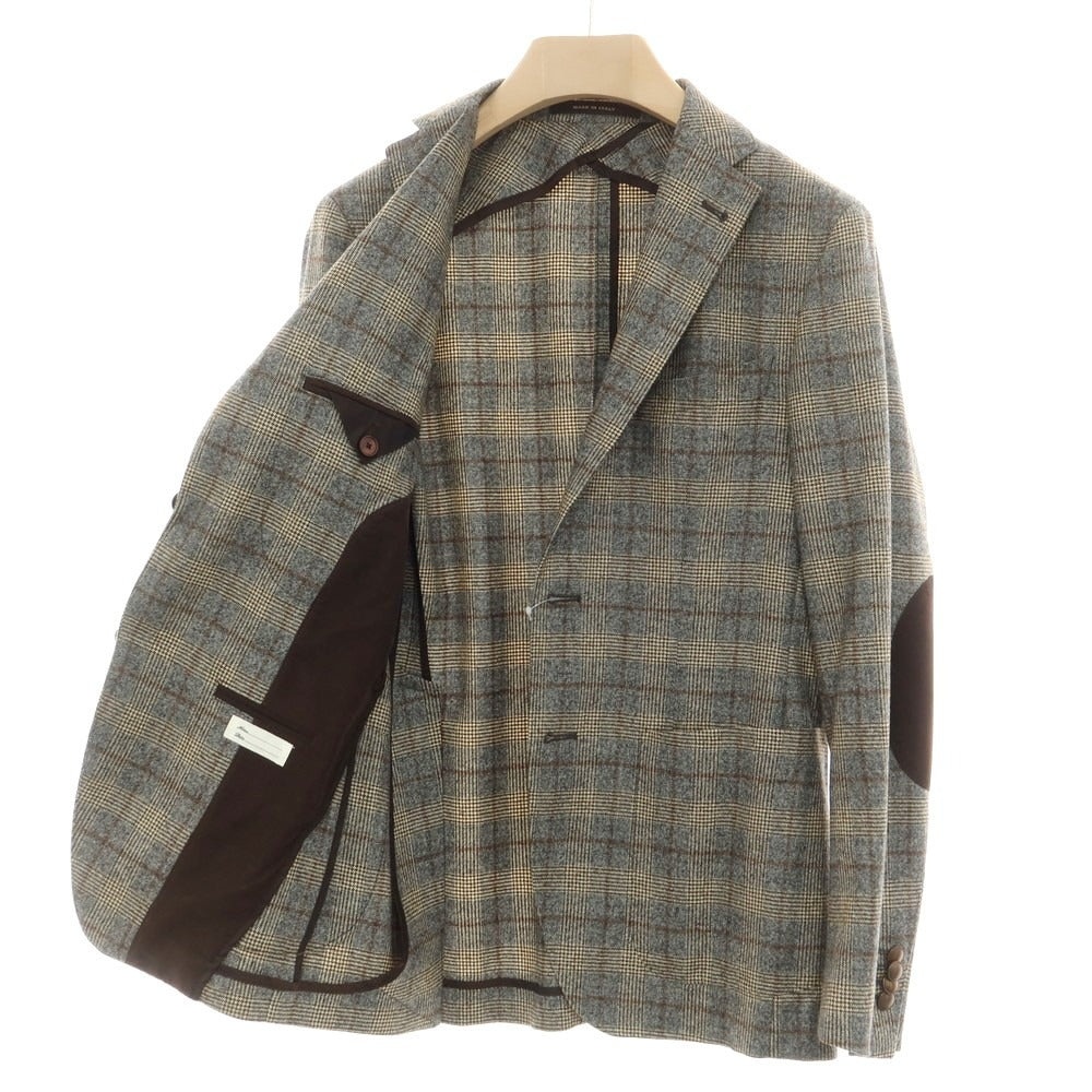 【中古】タリアトーレ TAGLIATORE ウール チェック エルボーパッチ テーラードジャケット グレーxライトベージュ【 44 】【 状態ランクC 】【 メンズ 】
