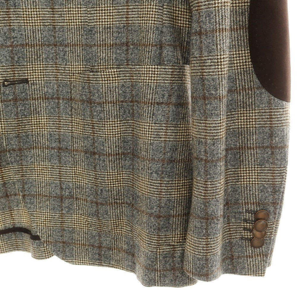 【中古】タリアトーレ TAGLIATORE ウール チェック エルボーパッチ テーラードジャケット グレーxライトベージュ【 44 】【 状態ランクC 】【 メンズ 】