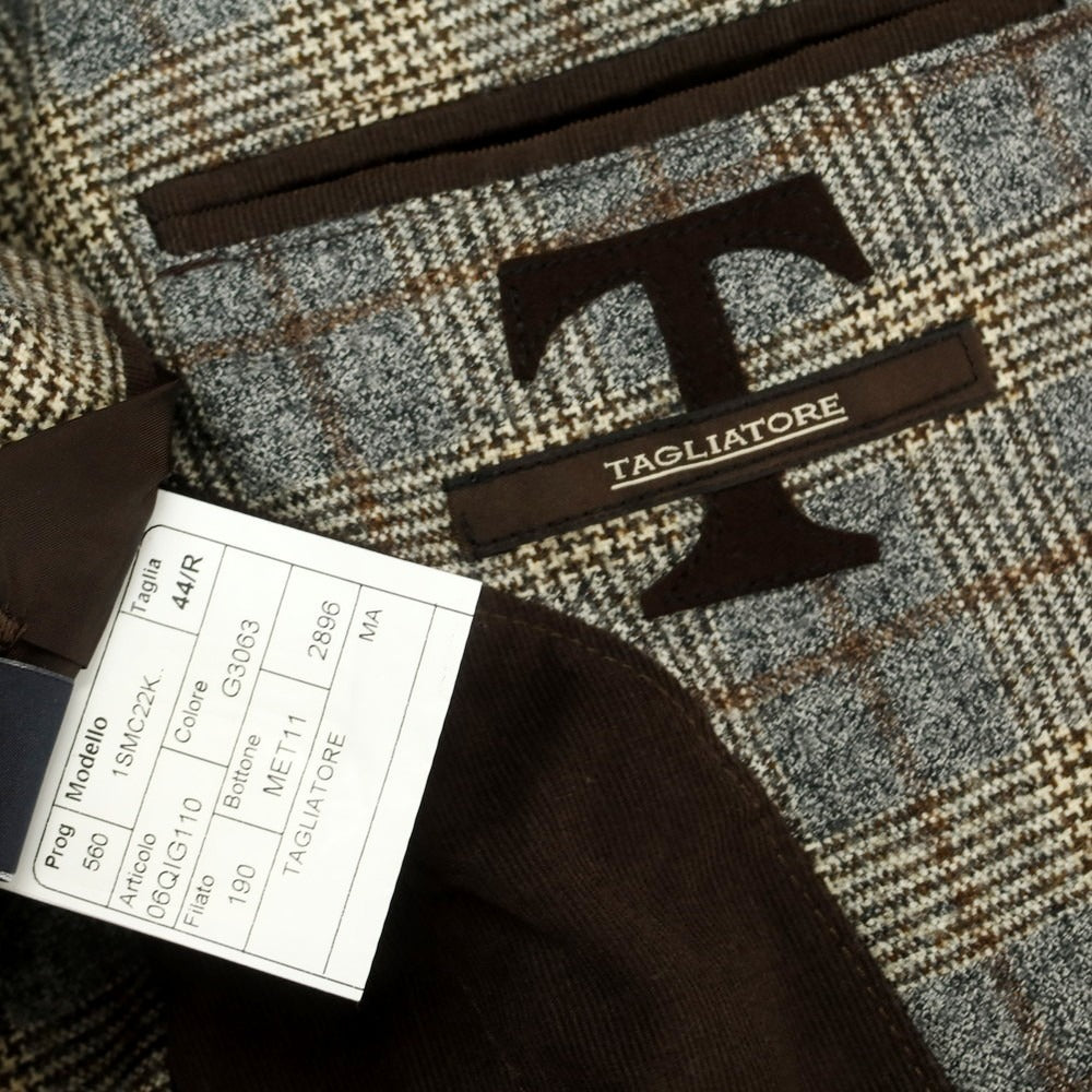 【中古】タリアトーレ TAGLIATORE ウール チェック エルボーパッチ テーラードジャケット グレーxライトベージュ【 44 】【 状態ランクC 】【 メンズ 】