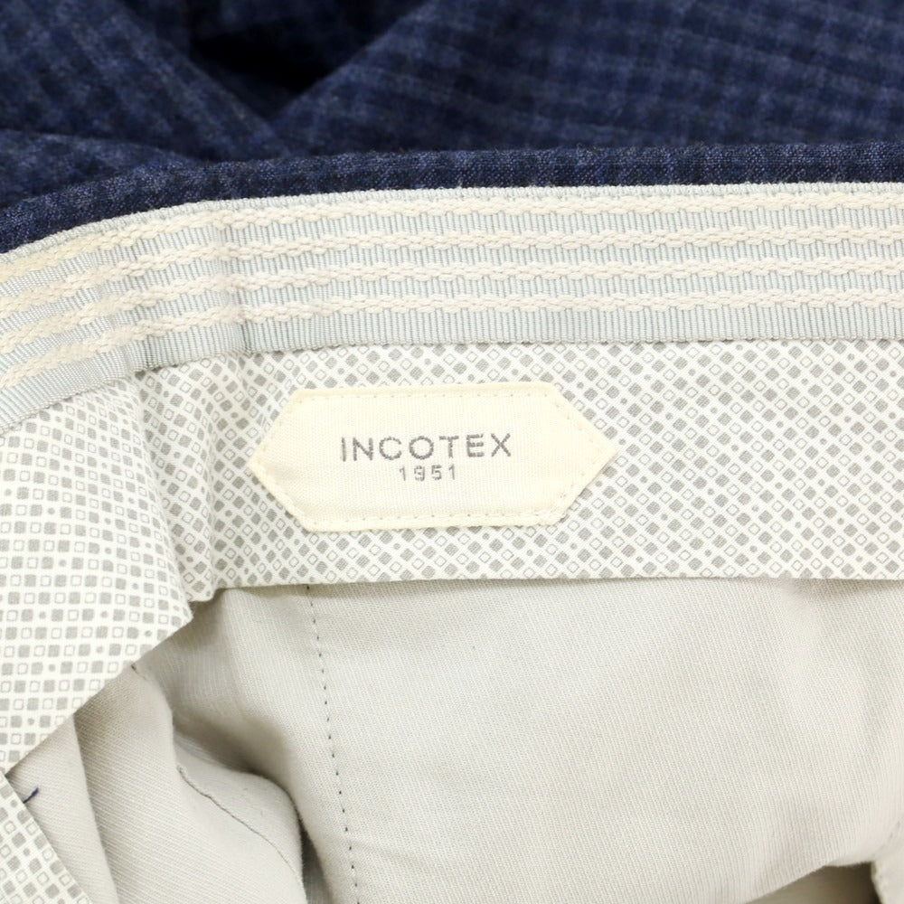 【中古】インコテックス INCOTEX ウール チェック ドレススラックスパンツ ネイビー【 44 】【 状態ランクC 】【 メンズ 】