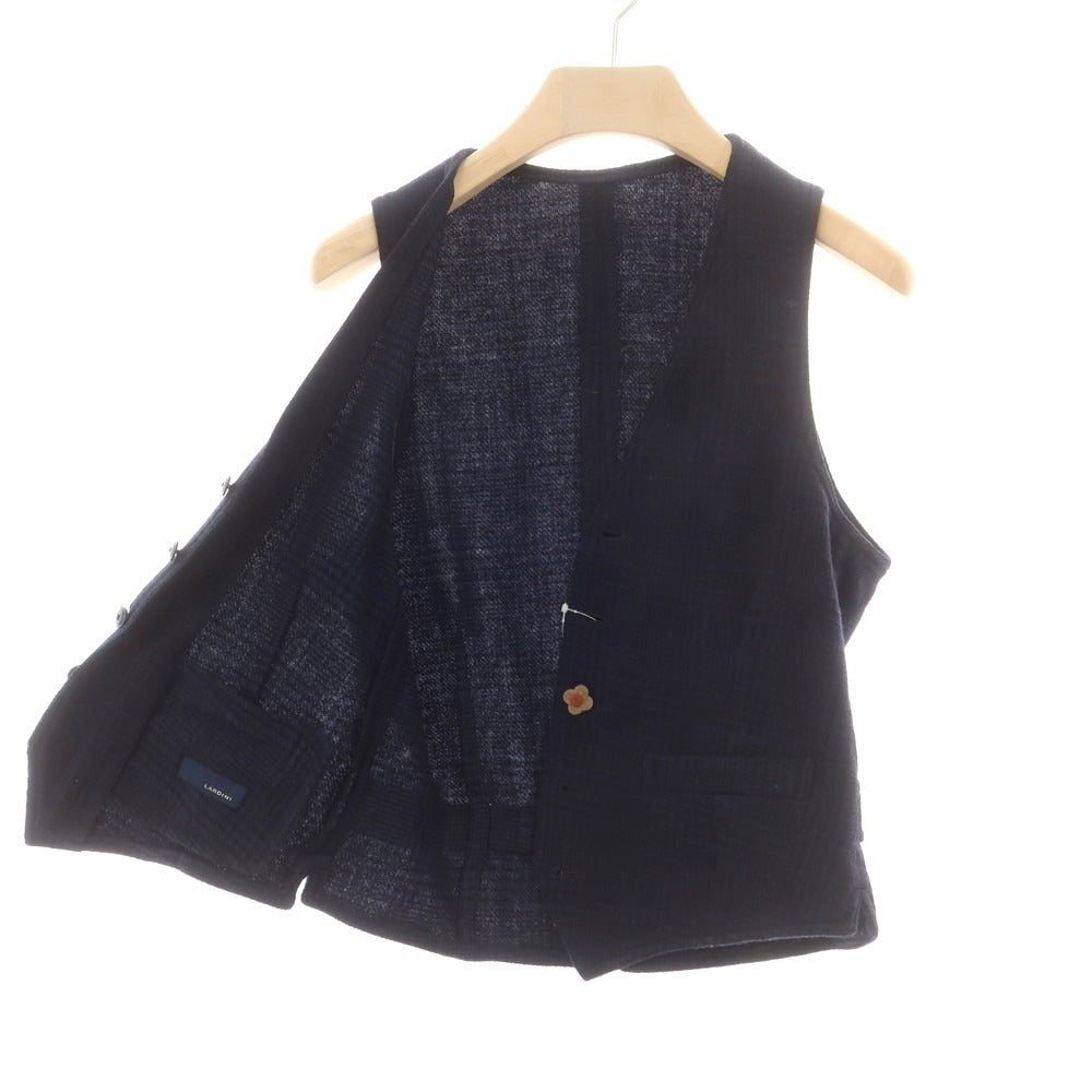 【中古】ラルディーニ LARDINI ウール チェック カジュアル系ジレ ベスト ネイビー【 44 】【 状態ランクB 】【 メンズ 】