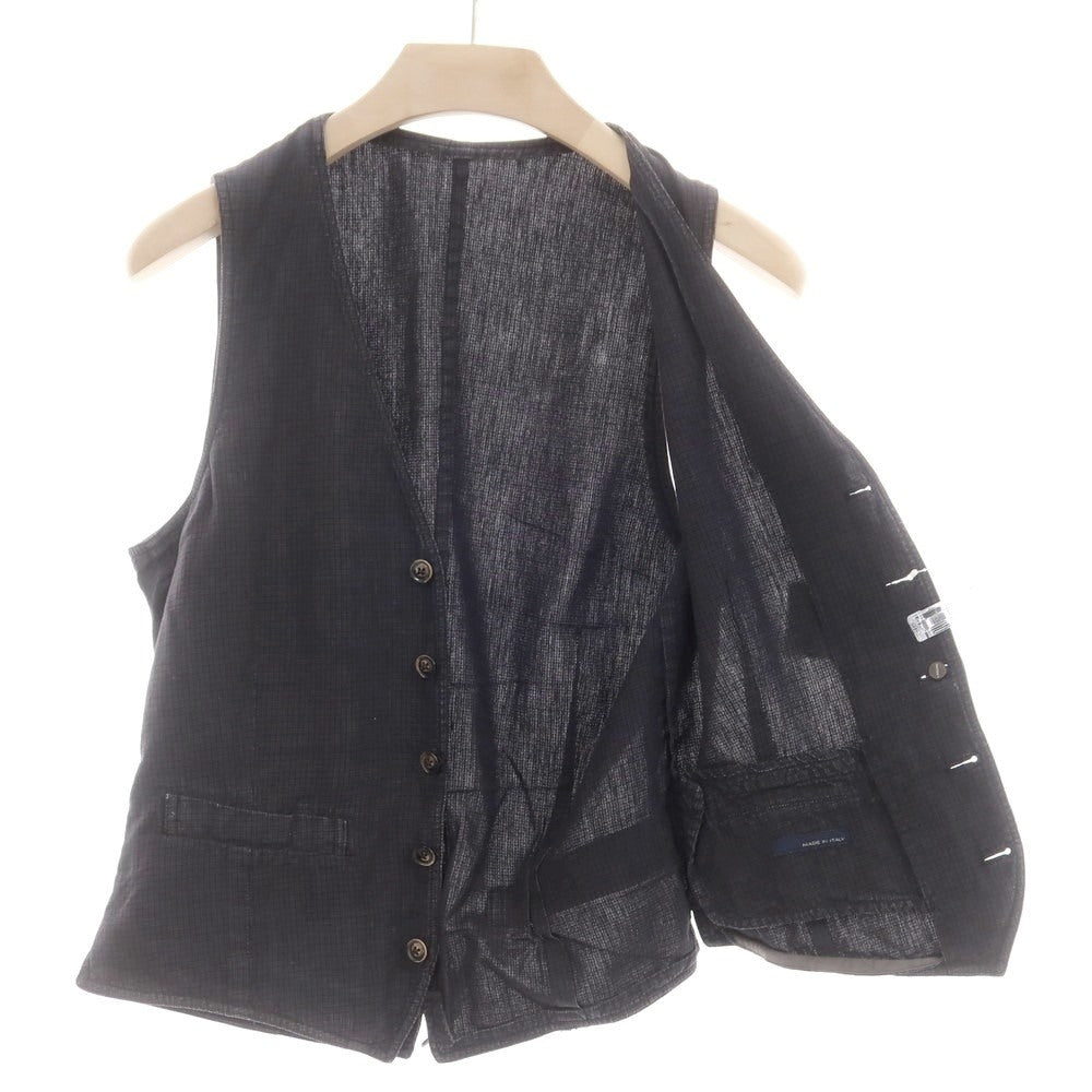 【中古】ラルディーニ LARDINI コットンリネン チェック ジレ ベスト ダークグレー【 44 】【 状態ランクC 】【 メンズ 】