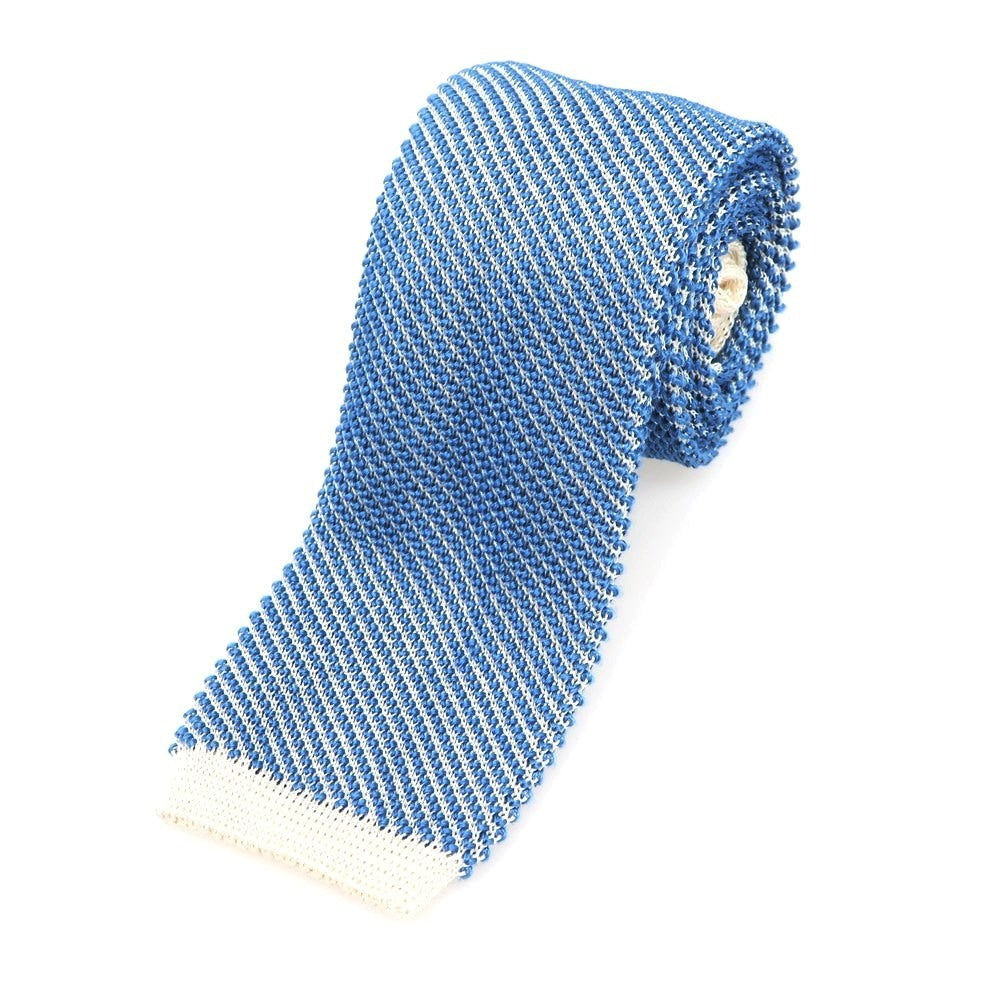 【中古】エディフィス EDIFICE シルク ニットタイ ブルーxアイボリー【 状態ランクB 】【 メンズ 】