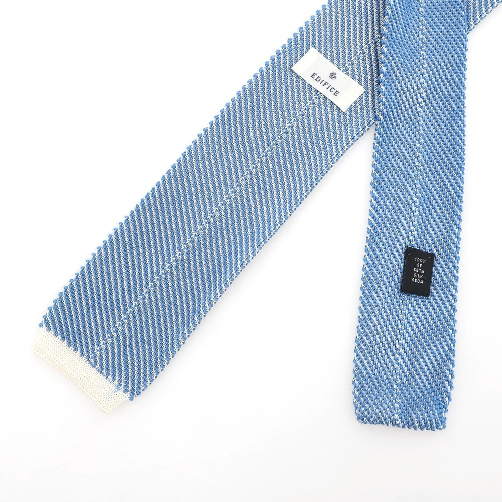 【中古】エディフィス EDIFICE シルク ニットタイ ブルーxアイボリー【 状態ランクB 】【 メンズ 】