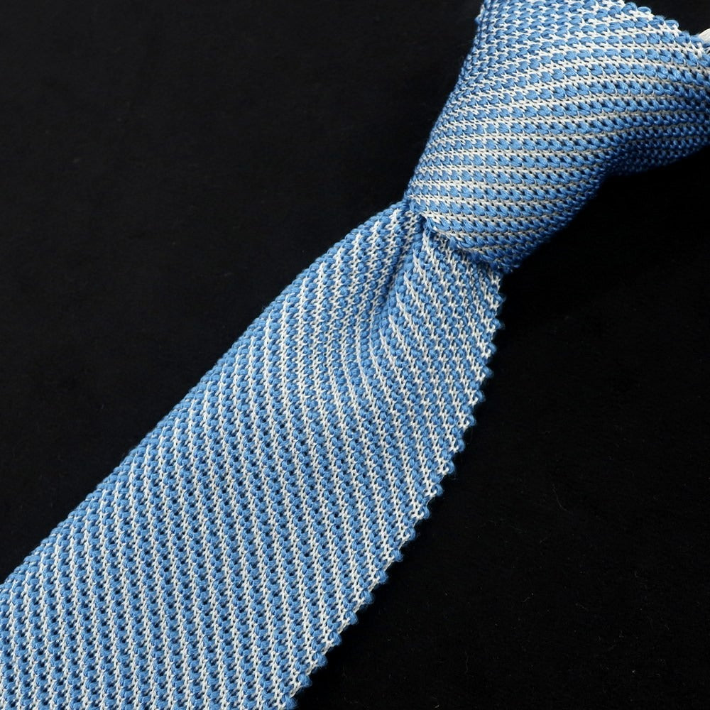 【中古】エディフィス EDIFICE シルク ニットタイ ブルーxアイボリー【 状態ランクB 】【 メンズ 】