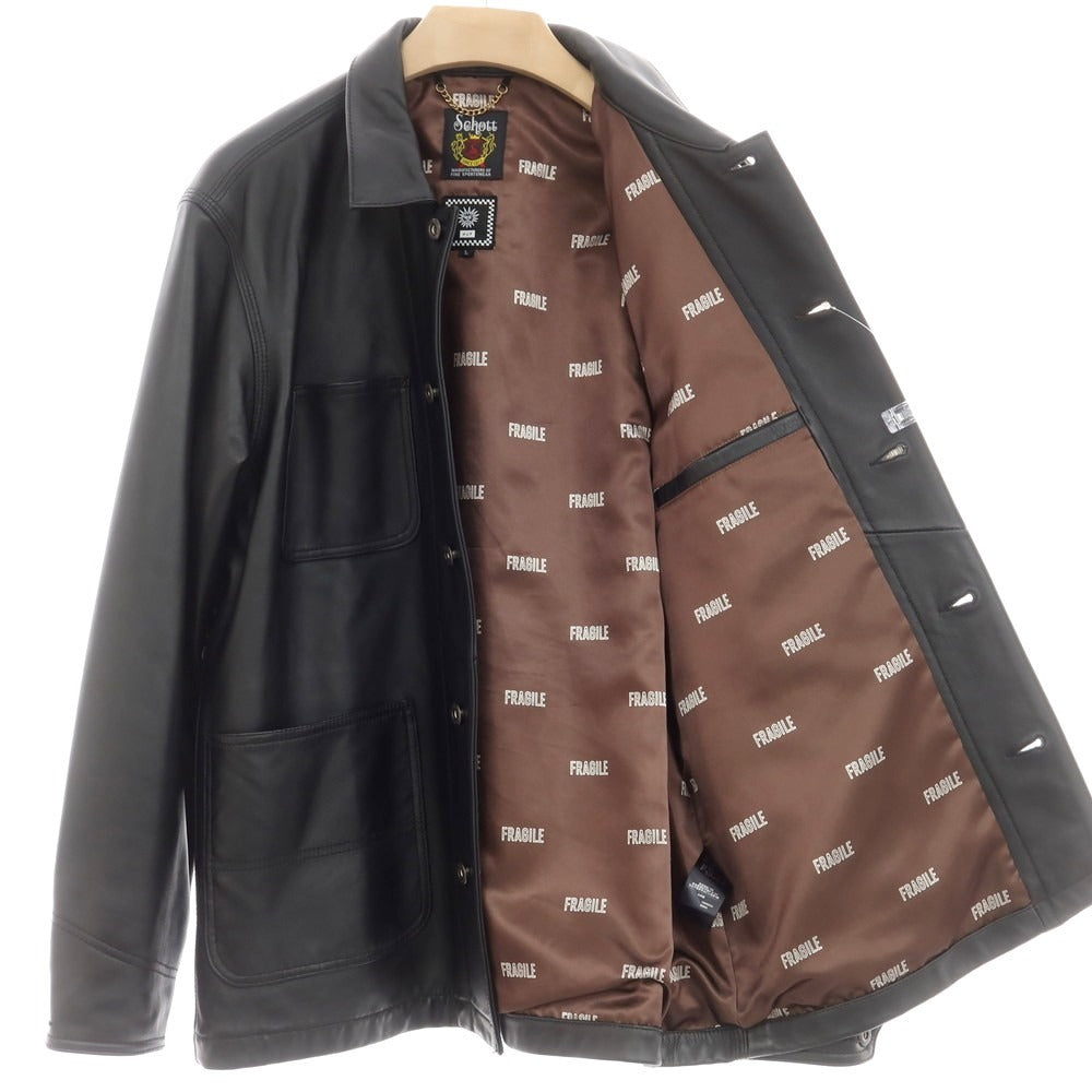 【中古】ハフ HUF × SCHOTT ラムレザーブルゾン ワークジャケット  ブラック【 L 】【 状態ランクA 】【 メンズ 】