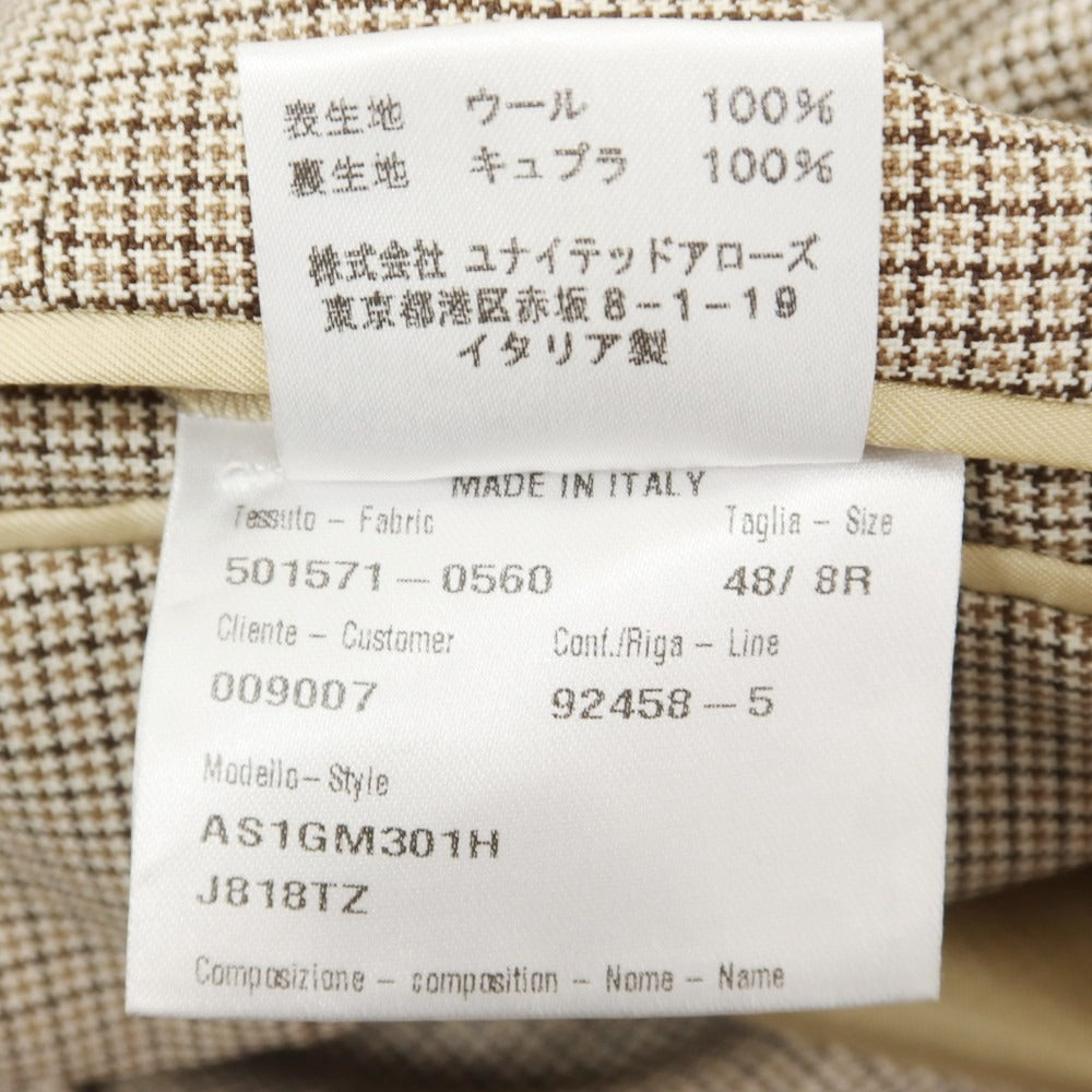 【中古】カルーゾ CARUSO ウール ガンクラブチェック 3つボタンスーツ ベージュxブラック【 48 Drop8 】【 状態ランクA 】【 メンズ 】