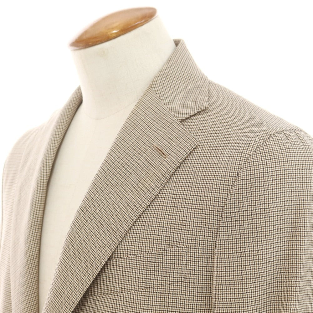 【中古】カルーゾ CARUSO ウール ガンクラブチェック 3つボタンスーツ ベージュxブラック【 48 Drop8 】【 状態ランクA 】【 メンズ 】