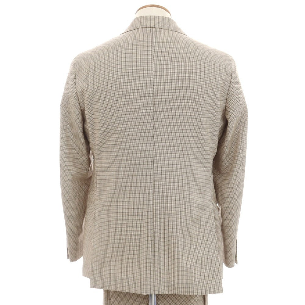 【中古】カルーゾ CARUSO ウール ガンクラブチェック 3つボタンスーツ ベージュxブラック【 48 Drop8 】【 状態ランクA 】【 メンズ 】