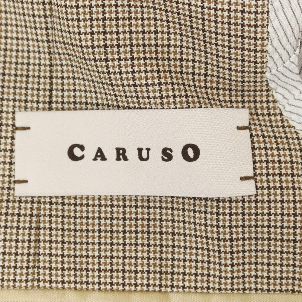 【中古】カルーゾ CARUSO ウール ガンクラブチェック 3つボタンスーツ ベージュxブラック【 48 Drop8 】【 状態ランクA 】【 メンズ 】