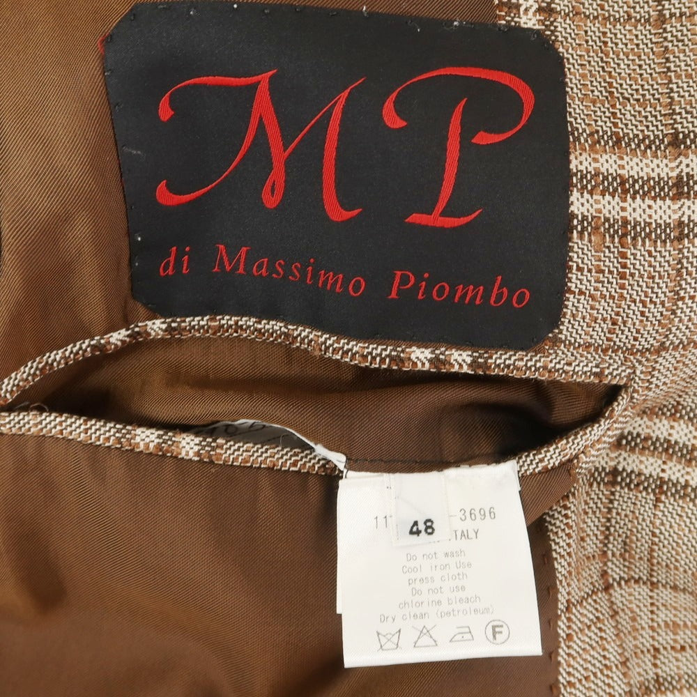 【中古】エム ピー ディ マッシモ ピオンボ MP di MASSIMO PIOMBO シルクリネン チェック テーラードジャケット ブラウンxホワイト【 48 】【 状態ランクB 】【 メンズ 】