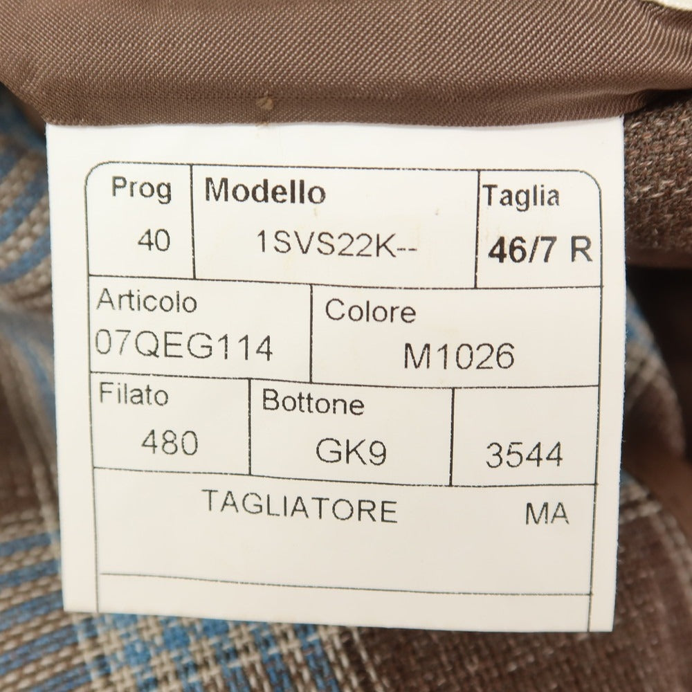 【中古】タリアトーレ TAGLIATORE チェック ウールシルクリネン テーラードジャケット ブラウンxブルー【 46 】【 状態ランクC 】【 メンズ 】