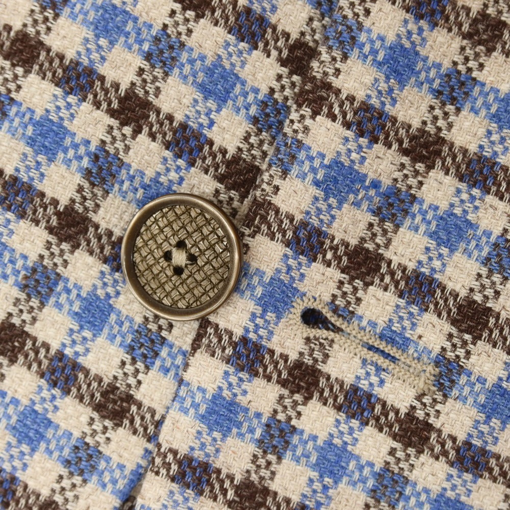 【中古】タリアトーレ TAGLIATORE リネンコットン チェック テーラードジャケット オフホワイトxブルー×ブラウン【 48 】【 状態ランクB 】【 メンズ 】