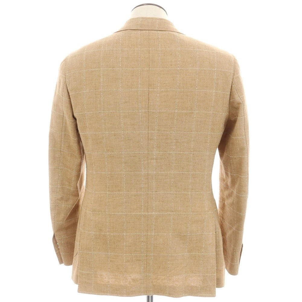【中古】ラルディーニ LARDINI リネンコットン チェック テーラードジャケット ベージュブラウン系【 表記なし(L位) 】【 状態ランクC 】【 メンズ 】