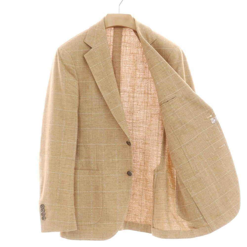 【中古】ラルディーニ LARDINI リネンコットン チェック テーラードジャケット ベージュブラウン系【 表記なし(L位) 】【 状態ランクC 】【 メンズ 】