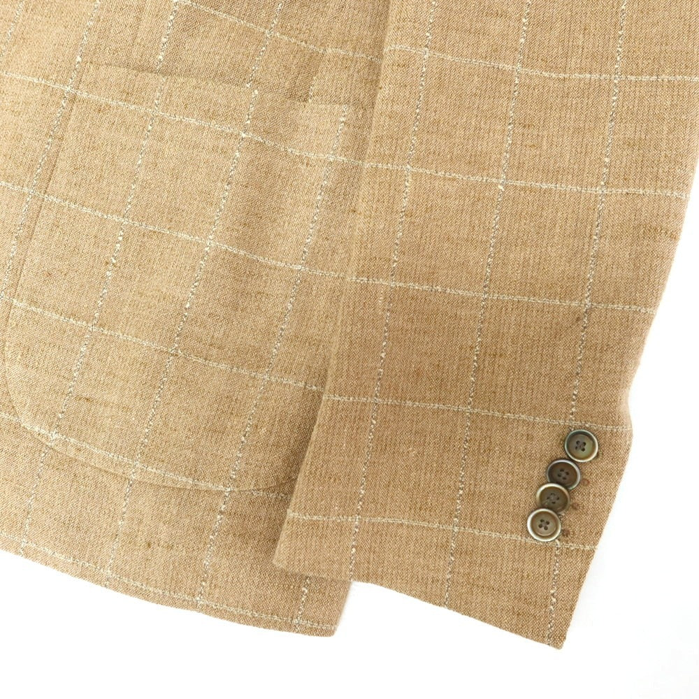 【中古】ラルディーニ LARDINI リネンコットン チェック テーラードジャケット ベージュブラウン系【 表記なし(L位) 】【 状態ランクC 】【 メンズ 】